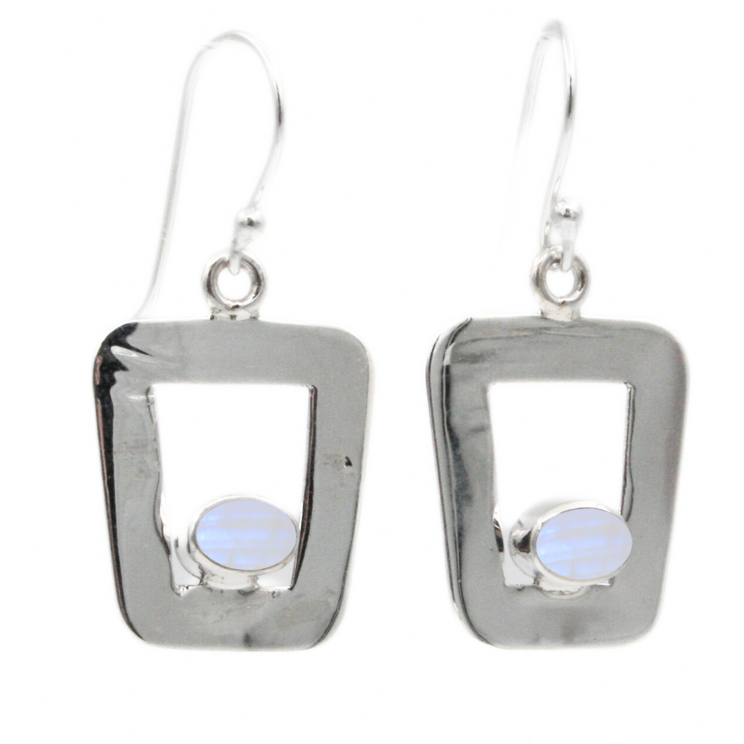 Open Rectangle Moonstone Earrings