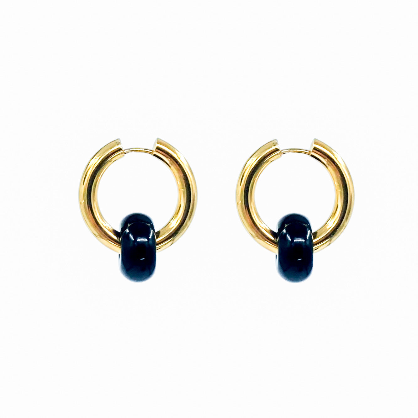 Black Agate Hoop Earrings
