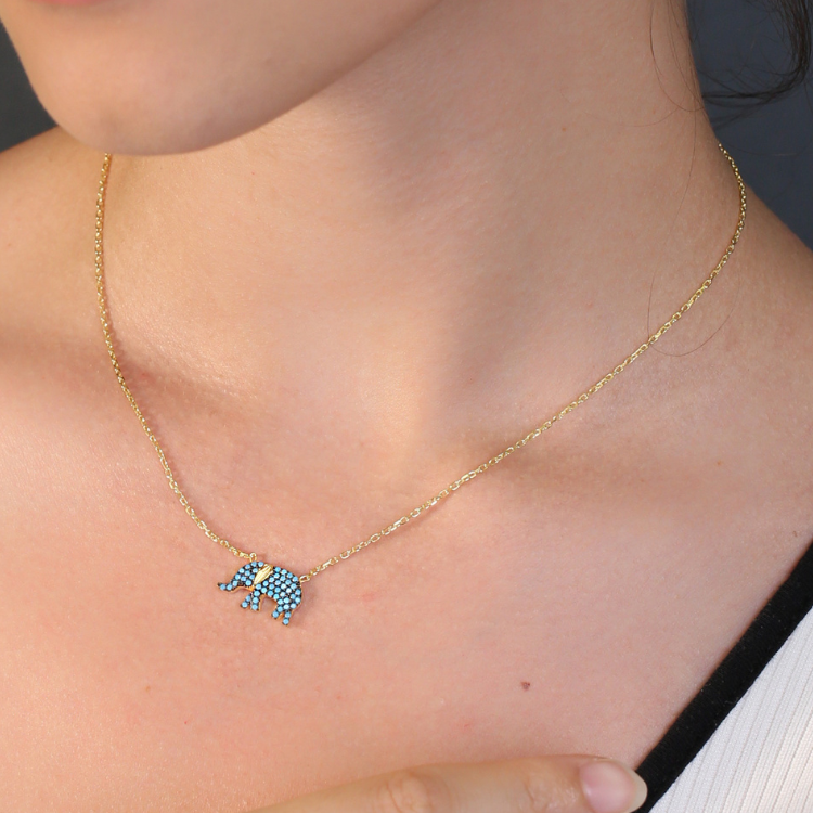 Sterling Silver Turquoise Elephant Pendant Necklace