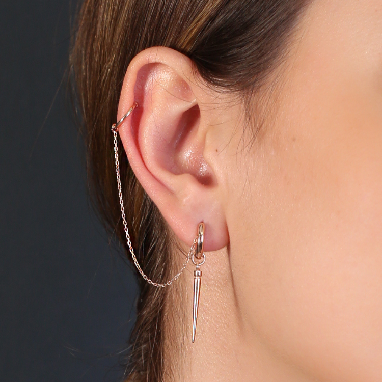Sterling Silver Single Spike Hoop Earring