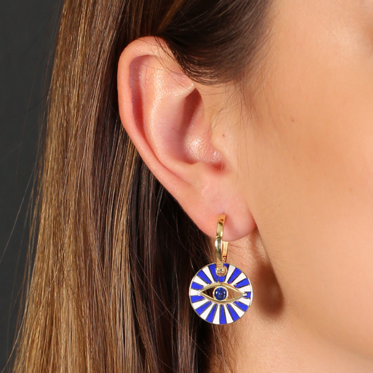 Sterling Silver Sapphire Stone Enamelled Evil Eye Earrings