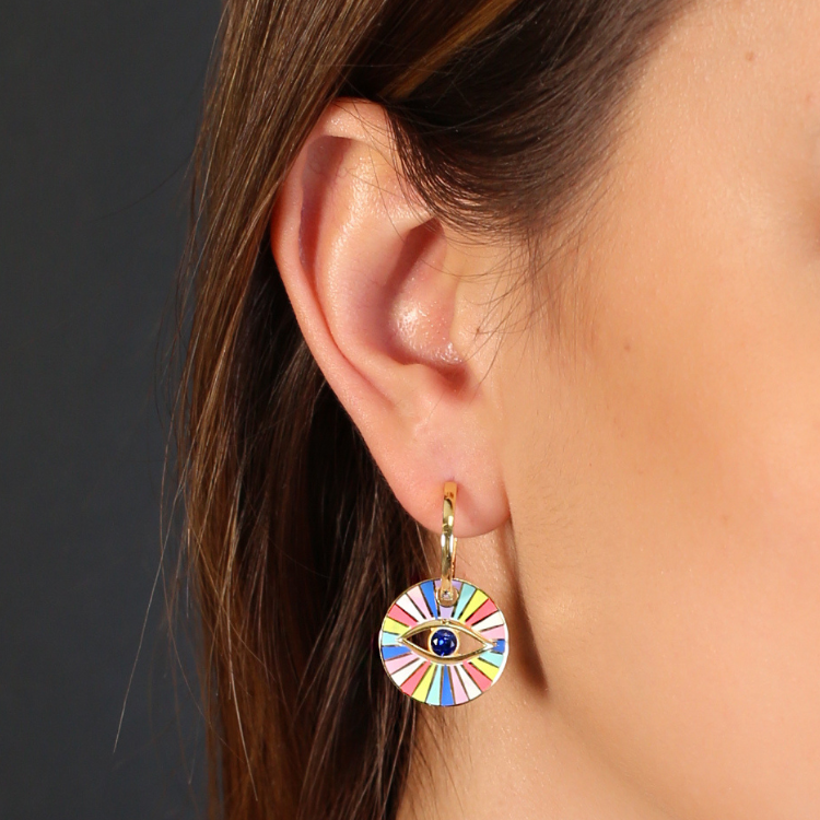 Sterling Silver Rainbow Enamel Evil Eye Earrings