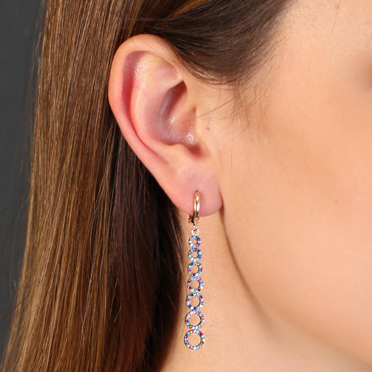 Sterling Silver Mixed Stone Dangle Circle Earrings