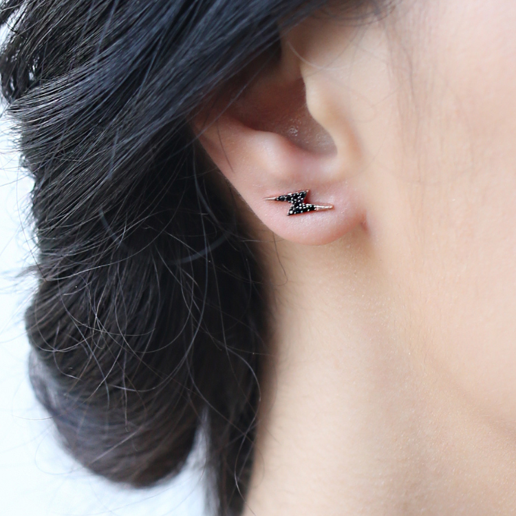 Sterling Silver Lightning Charm Stud Earrings