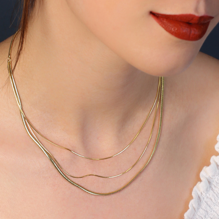 Sterling Silver Layered Italian Snake Chain Necklace