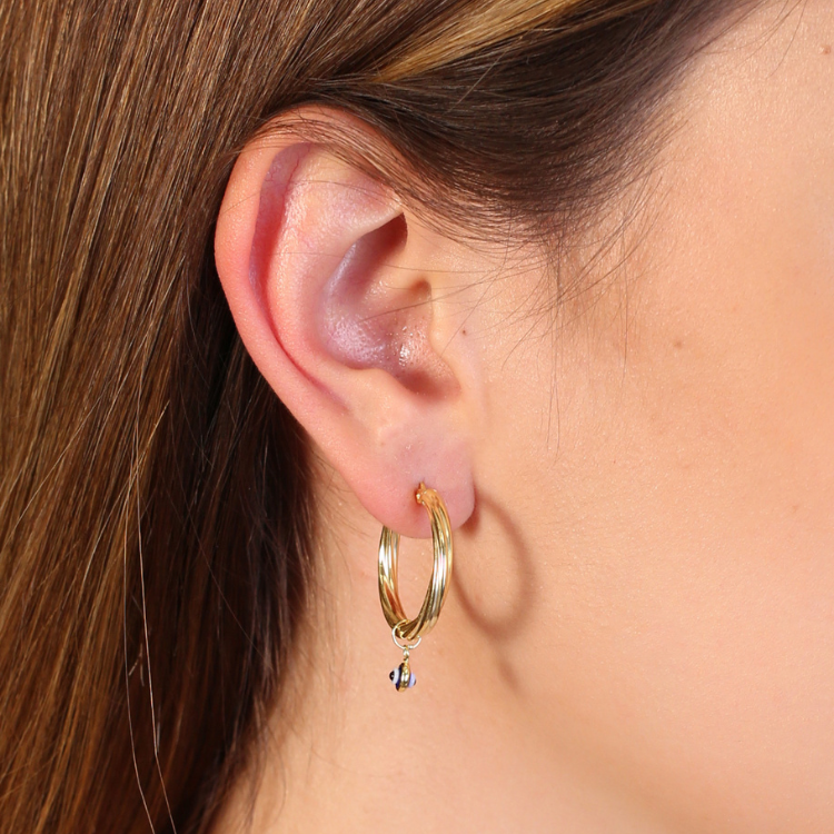 Sterling Silver Hoop Earrings with Minimalist Evil Eye