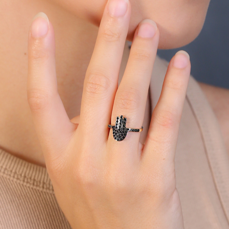 Sterling Silver Hamsa Adjustable Ring