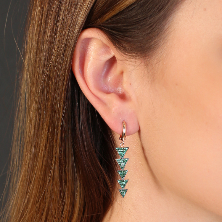 Sterling Silver Green Dangle Clip On Triangle Earrings