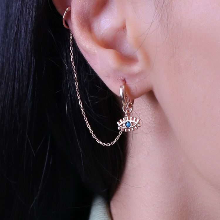 Sterling Silver Blue Eye Hoop Earring