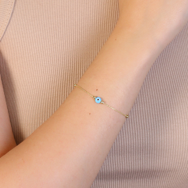 Handcrafted Sterling Silver Tiny Evil Eye Design Charm Bracelet