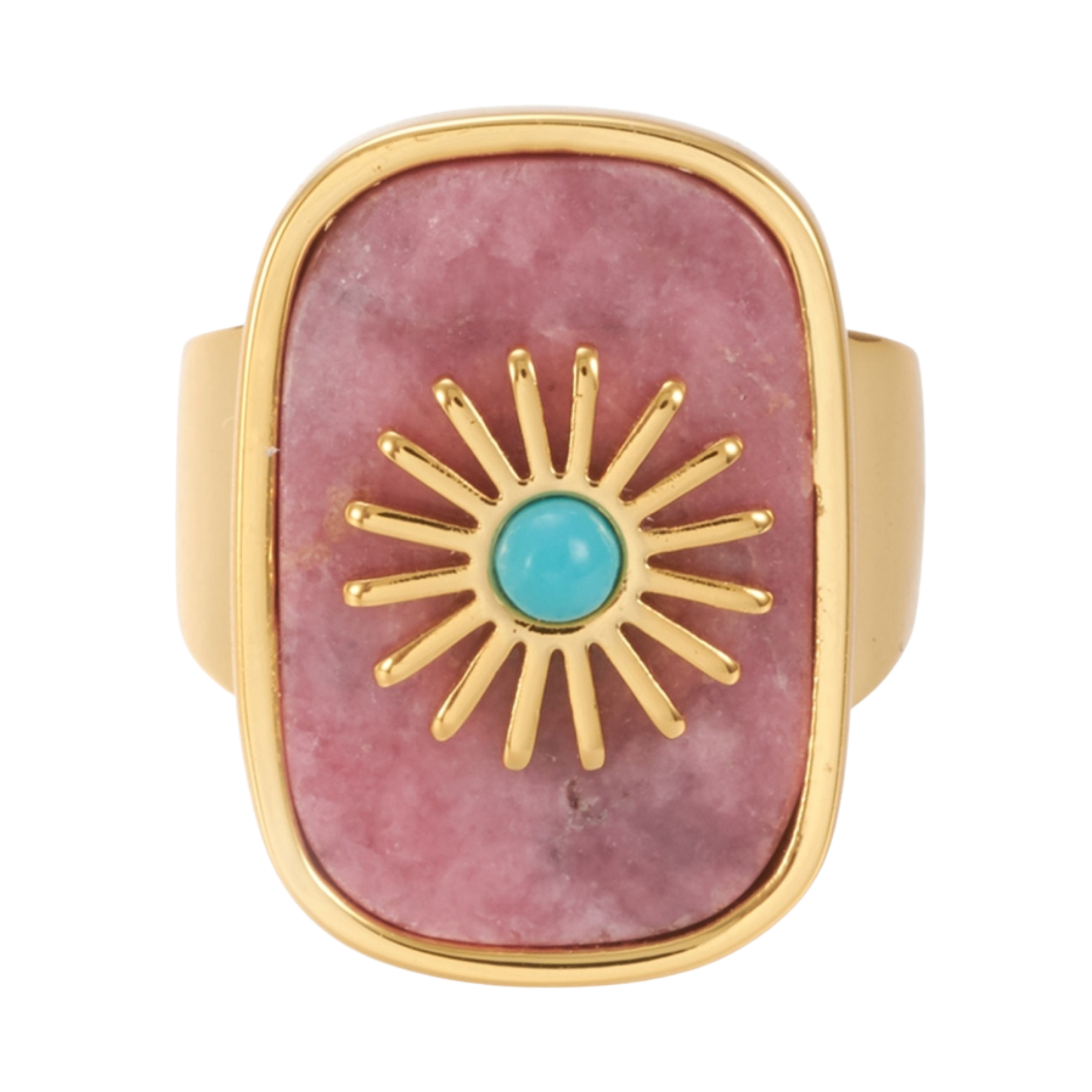 Natural Rhodochrosite & Turquoise Cuff Ring