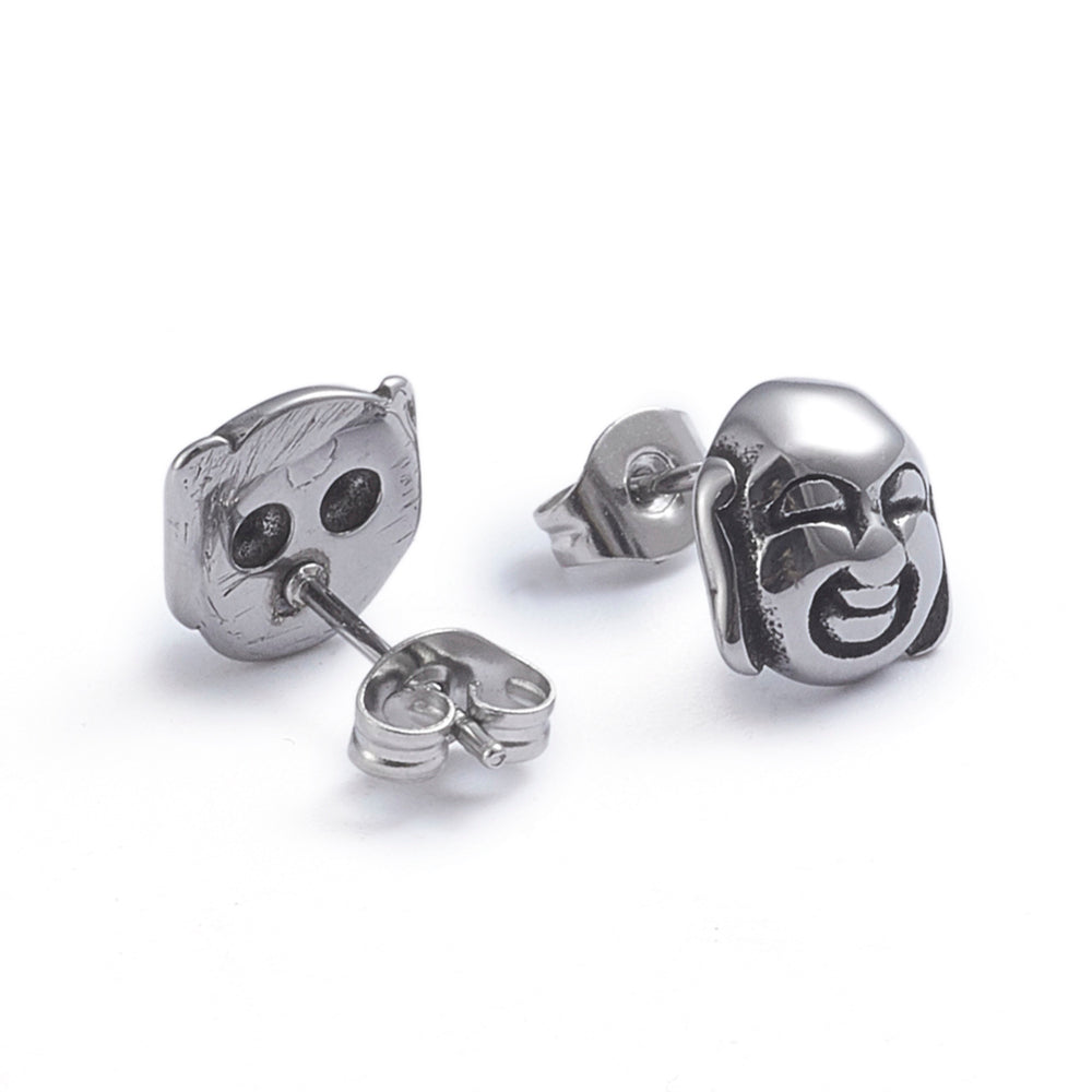 Smiling Buddha Silver Stud Earrings