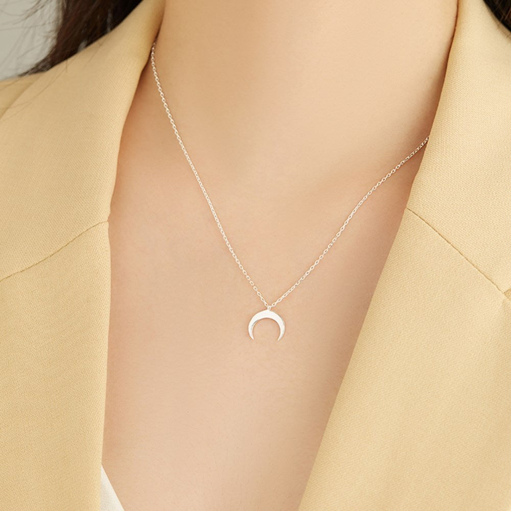 Sterling Silver Crescent Moon Pendant Necklace
