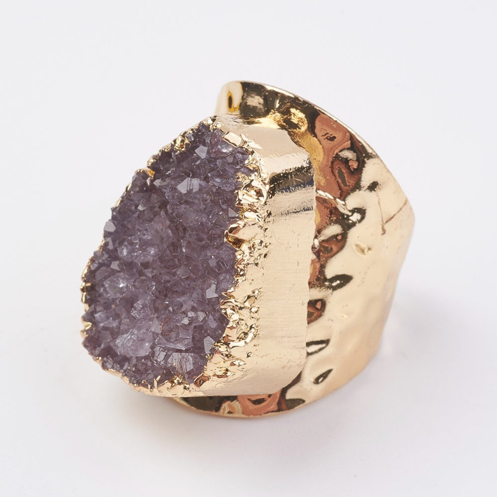 Natural Amethyst Druzy Cuff Ring