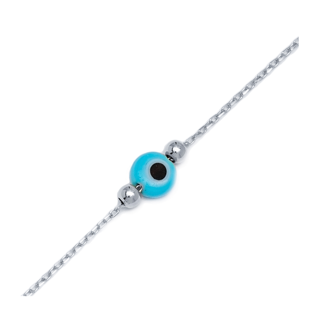 Handcrafted Sterling Silver Tiny Evil Eye Design Charm Bracelet
