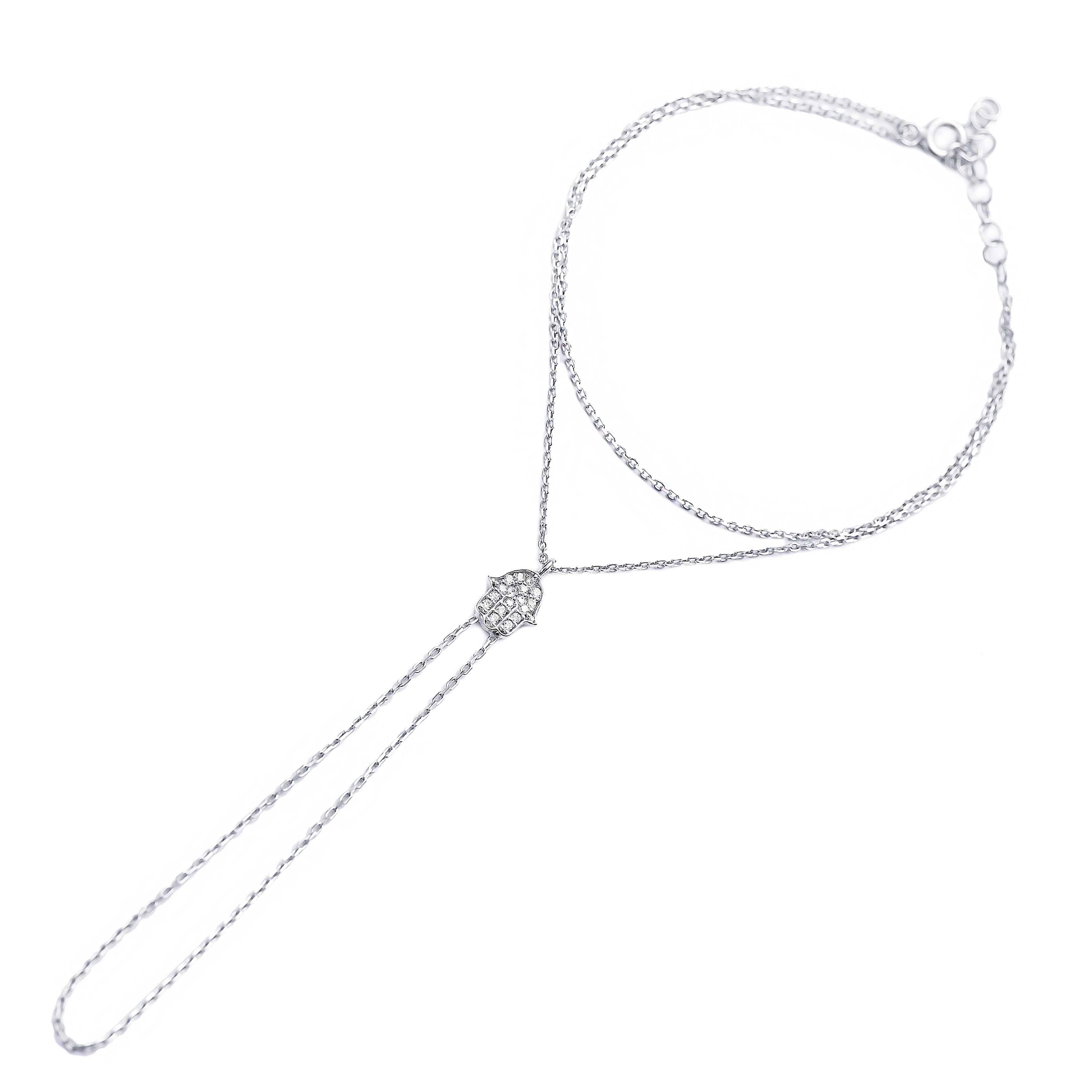 Minimal CZ Stone Hamsa Design Slave Bracelet Sterling Silver