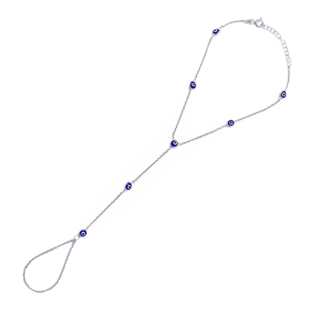 Sterling Silver Handcrafted Evil Eye Design Finger Bracelet