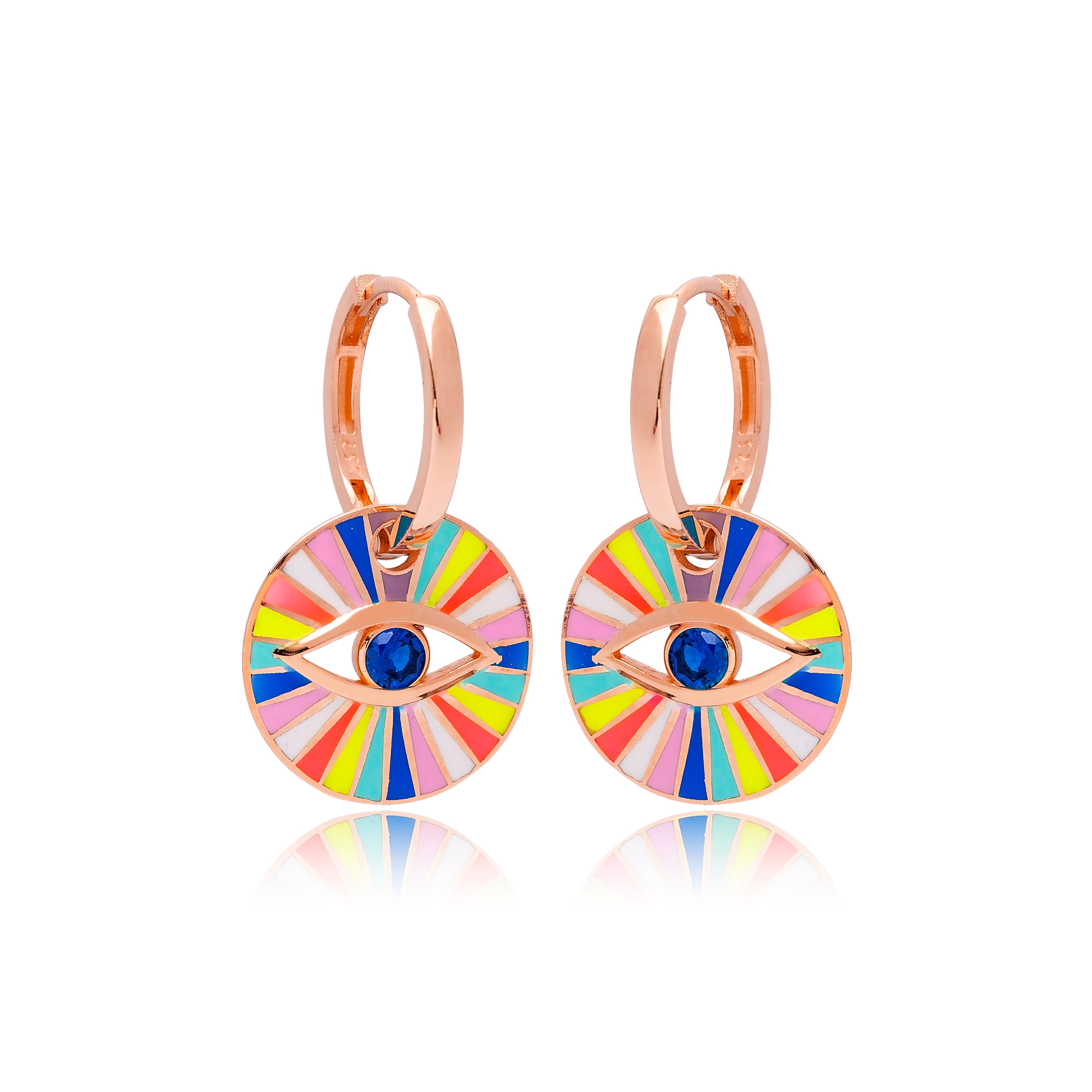 Sterling Silver Rainbow Enamel Evil Eye Earrings