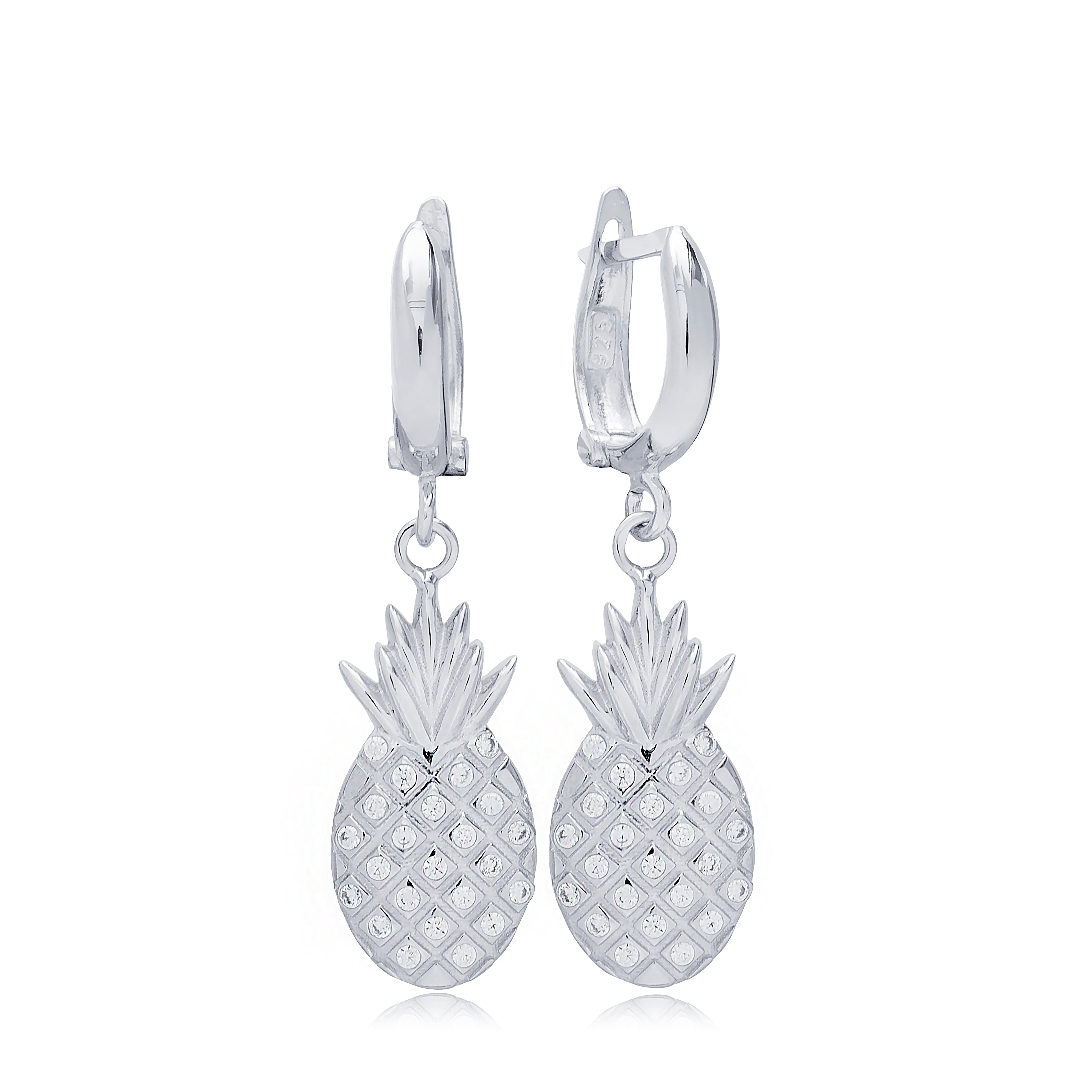 Sterling Silver Pineapple Charm Hoop Earrings