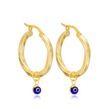 Sterling Silver Hoop Earrings with Minimalist Evil Eye