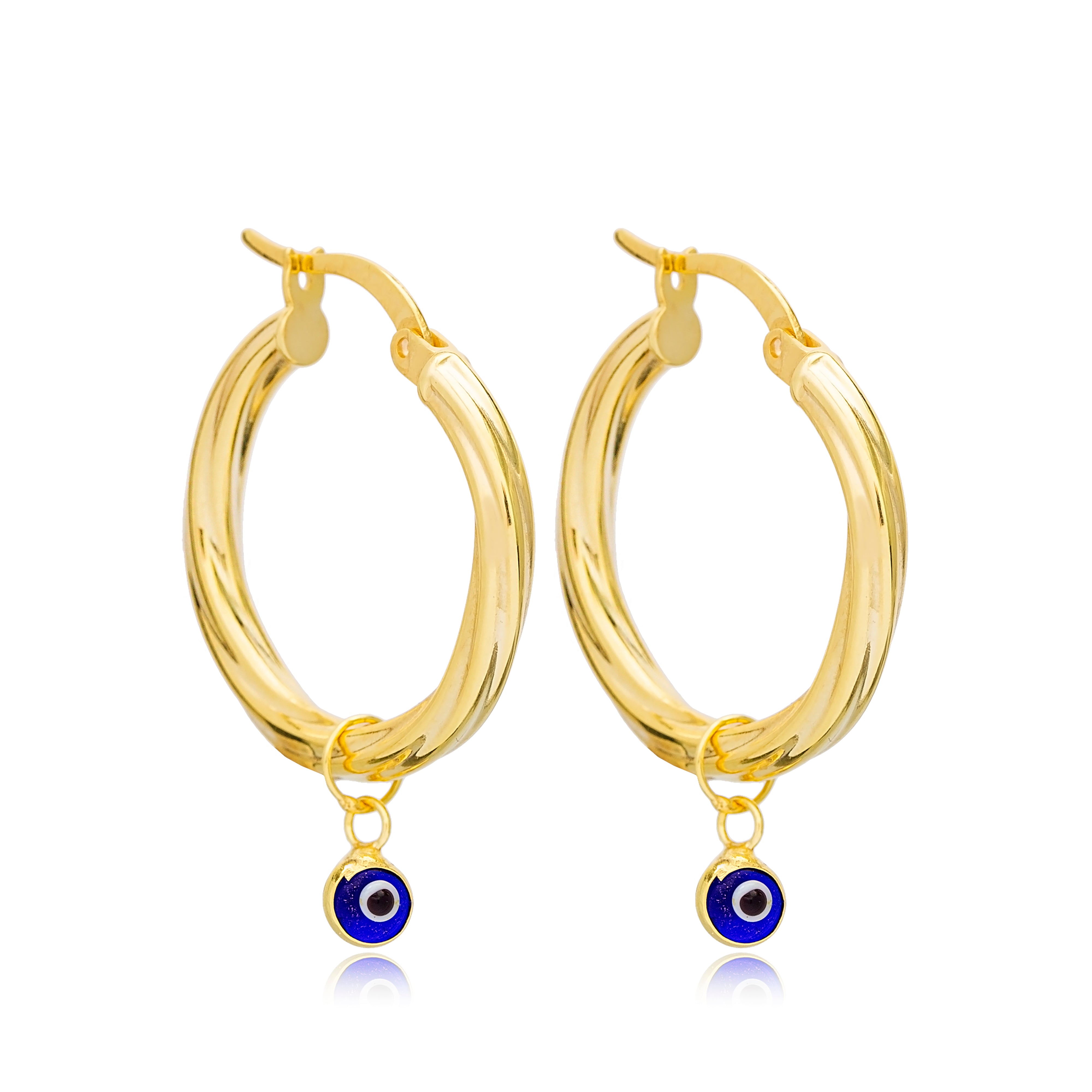 Sterling Silver Hoop Earrings with Minimalist Evil Eye