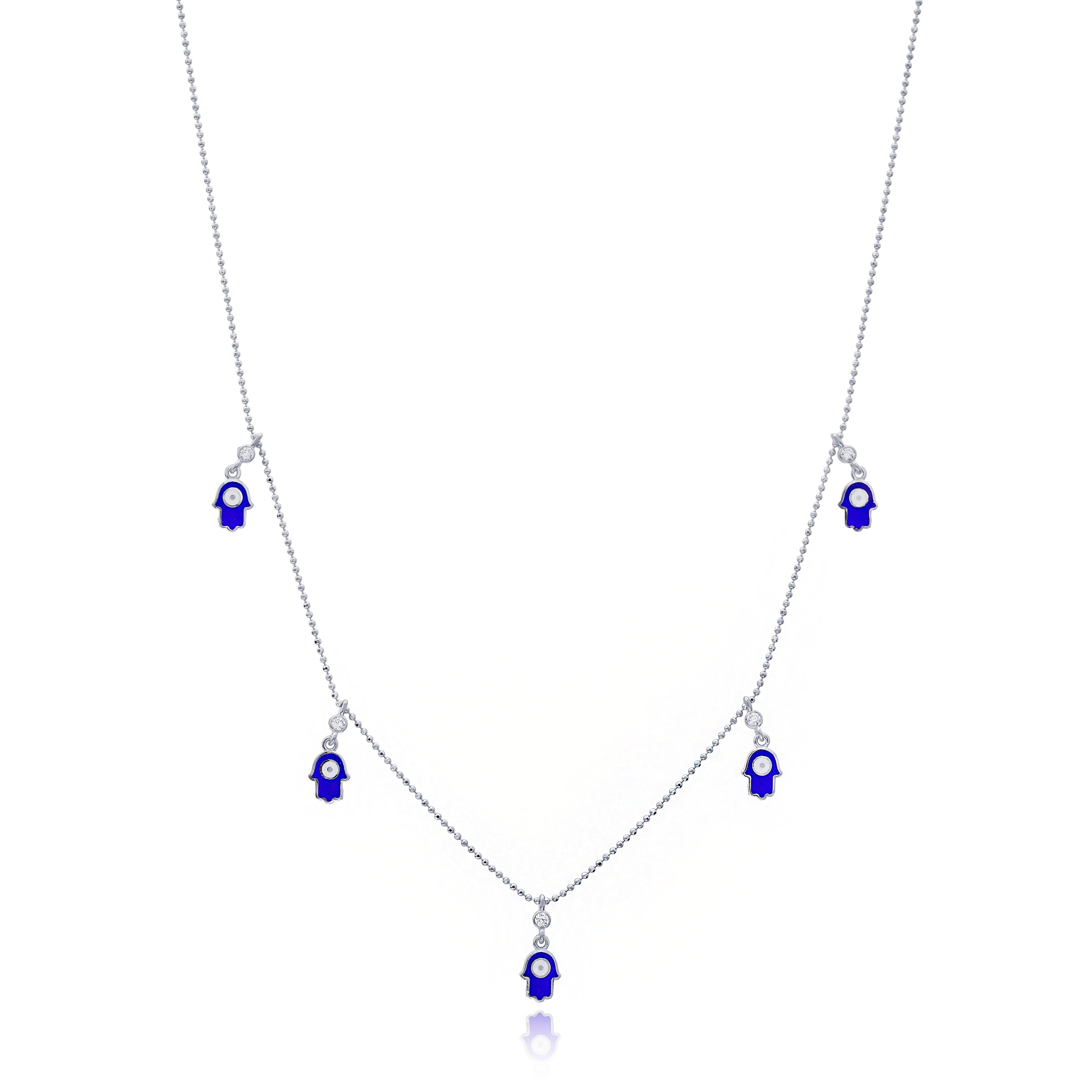 Sterling Silver Blue Enamel Hamsa Charm Necklace
