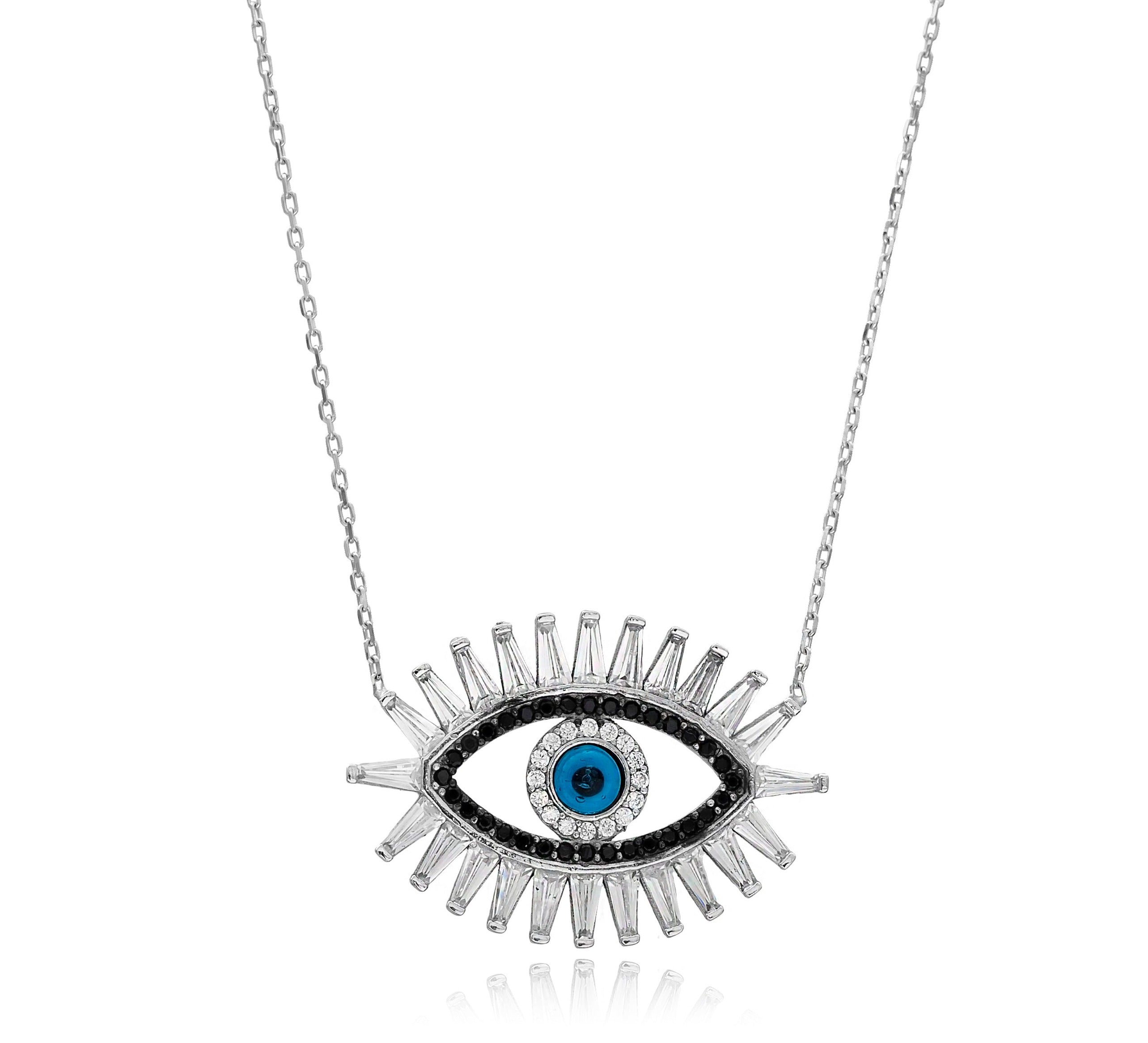 Rhodium Plated Sterling Silver Evil Eye Design Pendant