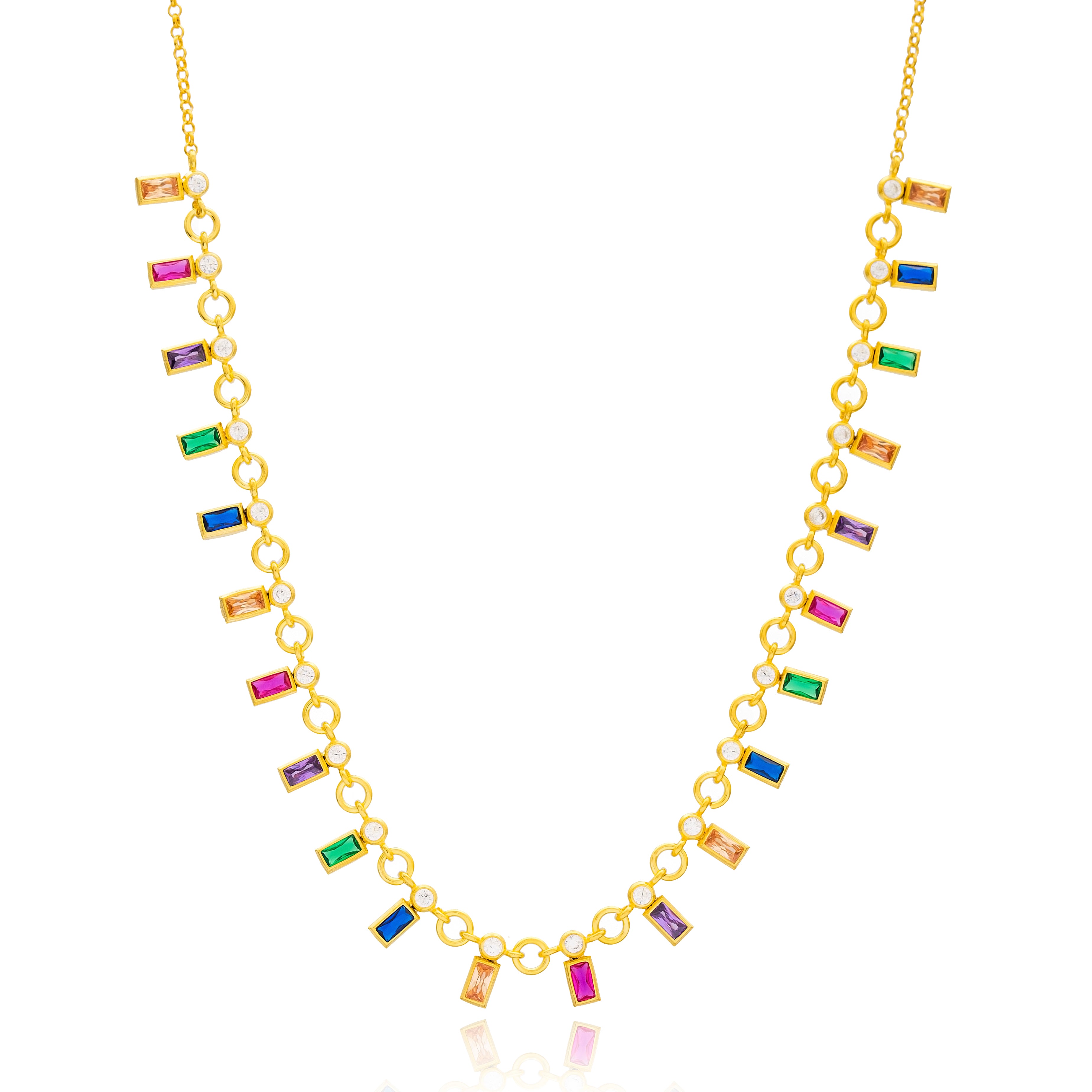 Sterling Silver Dainty Multicolour Stone Necklace