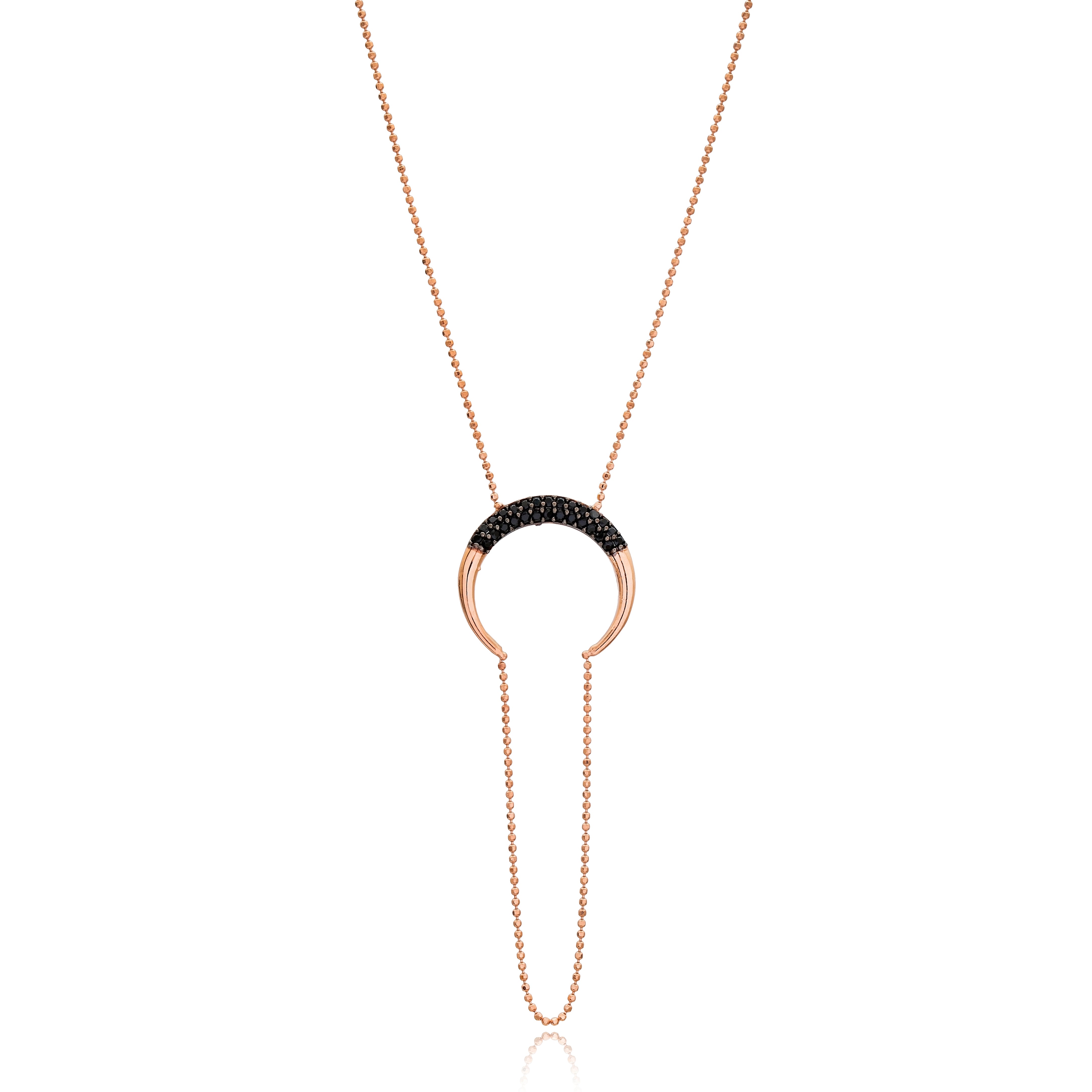 Black Zircon Moon Pendant Sterling Silver Necklace