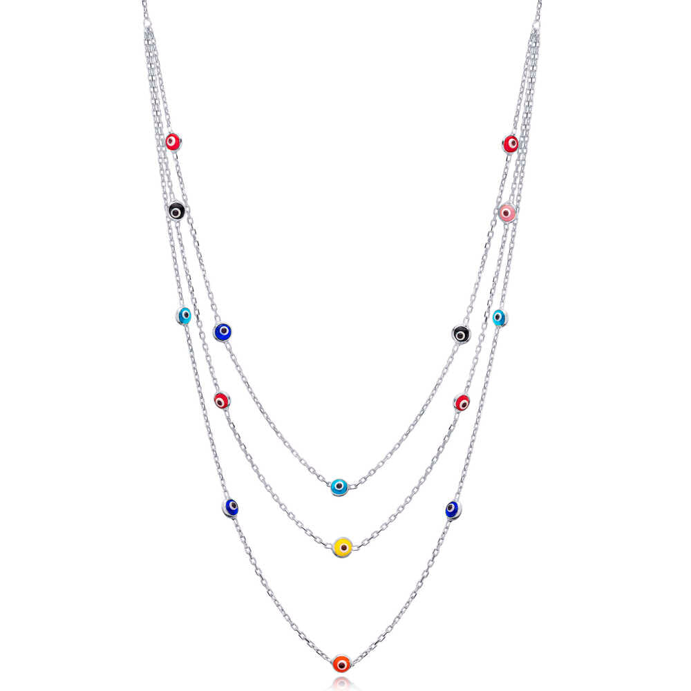 Sterling Silver Multi Colour Evil Eye Layered Necklace