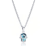 Sterling Silver Hamsa Shape Evil Eye Charm Necklace