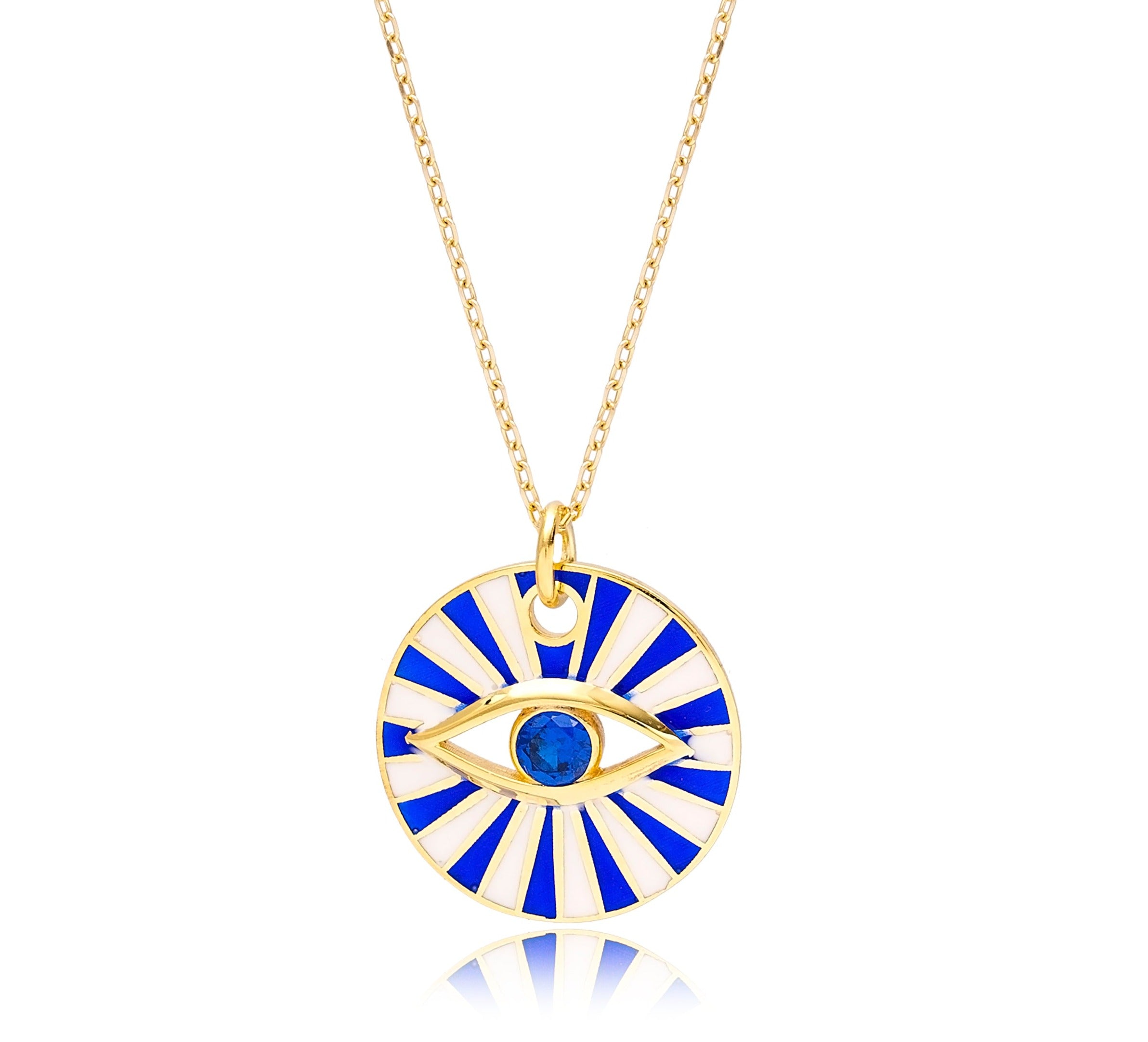 Handmade Enamel Eye Pendant Sterling Silver Necklace