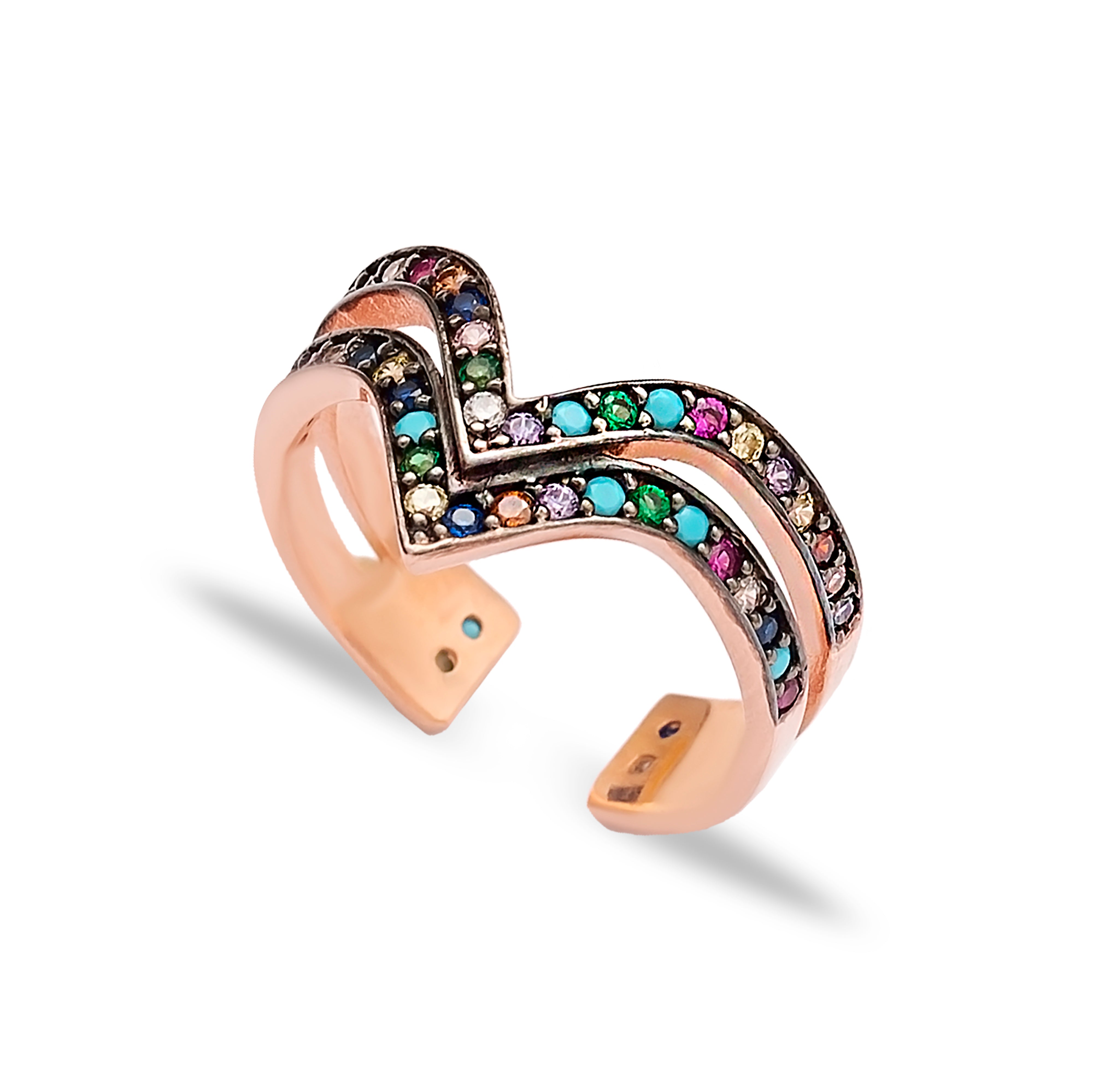 Adjustable Colourful Stone Sterling Silver Ring