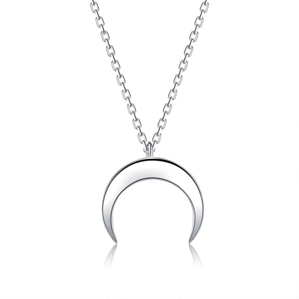 Sterling Silver Crescent Moon Pendant Necklace